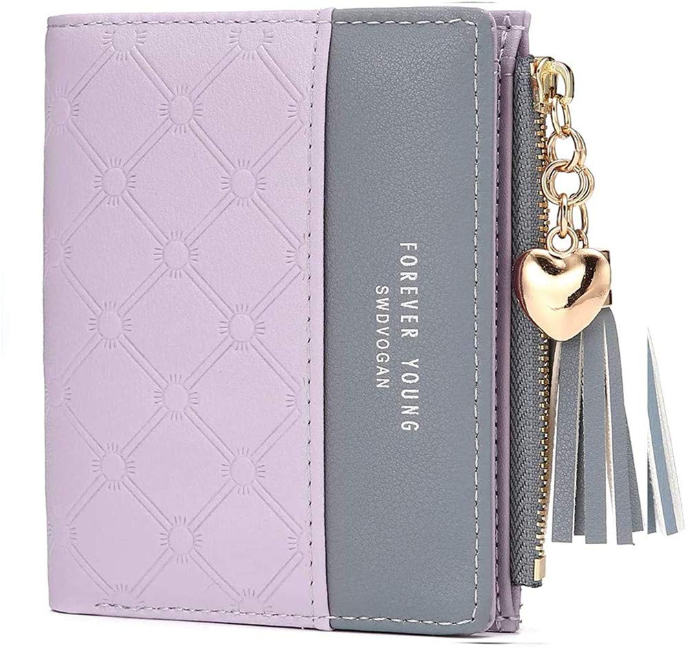 Women's Purse, Asksa Tassel PU Leather Wallet Multi Slots Small Wallet Slim Card Holder Purse for Women, purple, Einheitsgröße,