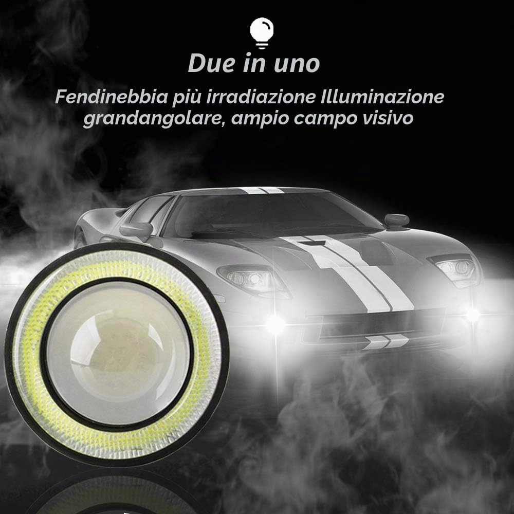2PCS 2.5" Proiettore Fendinebbia a LED Universale 12V 10W COB Bianco Halo Angel Eye Anelli per Moto Faro auto Luce di Marcia Diurna DRL Fendinebbia Lampadina Guida