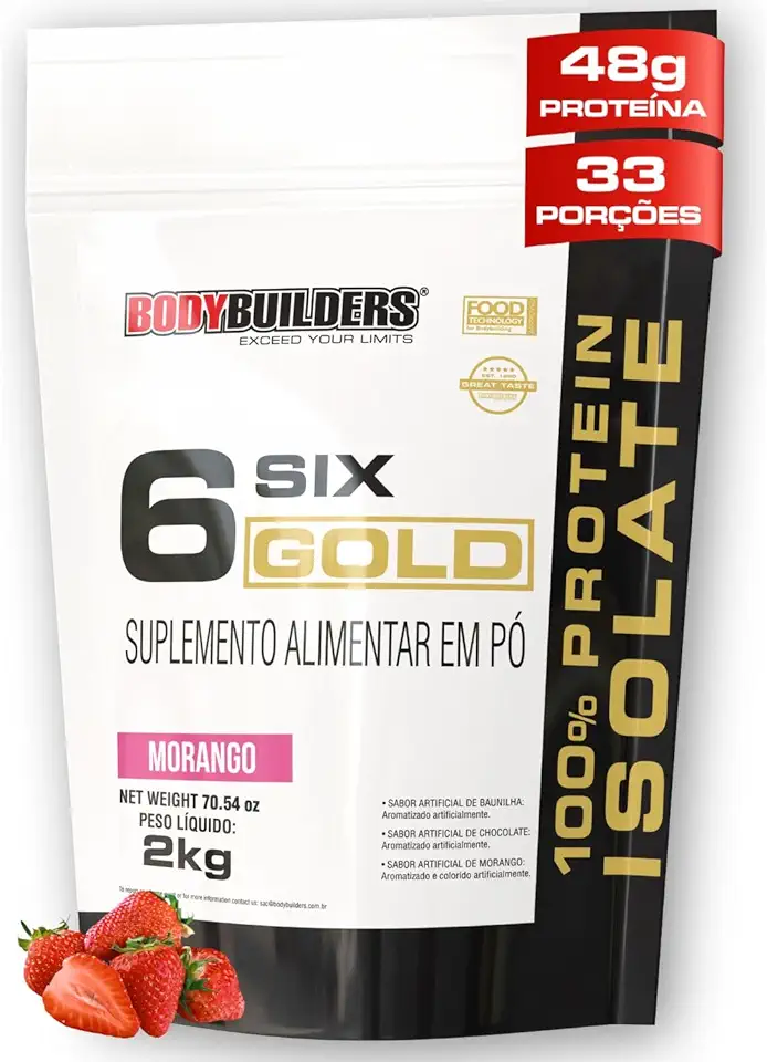 Whey Protein Isolado Six Gold Morango 2kg - Bodybuilders