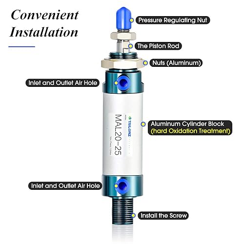 Miniatura 62 de TAILONZ PNEUMATIC Cilindro de aire de carrera de 1.260 in de diámetro de 1.969 in de doble acción con conector en Y y 2 piezas de ajuste de 0.315 in
