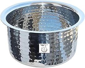 Bhagona Steel Patila Steel Tapeli with Lid Elegant Durable Cookware with Glossy Hammered Design, Gas & Induction Compatible, Easy to Clean (2.5 LTR) by THATHERA