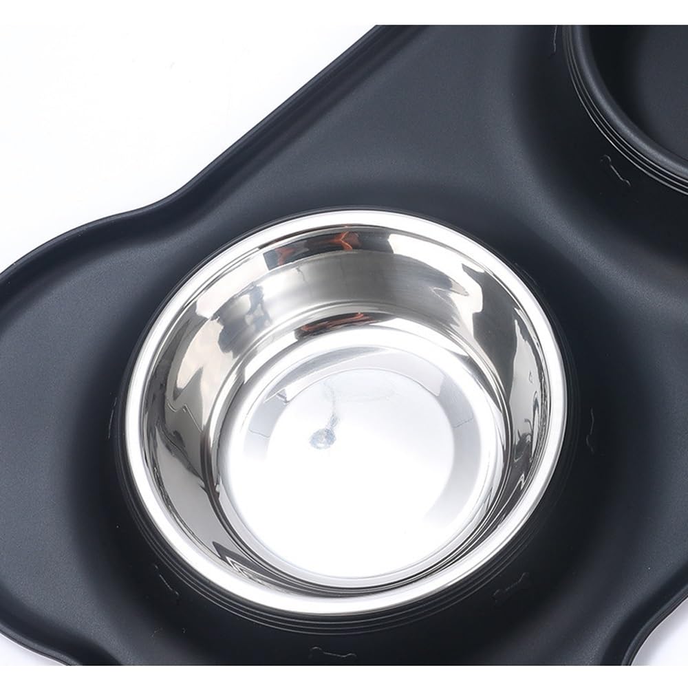 Futternapf-Set aus Edelstahl mit rutschfester Matte, perfekt für kleine, mittelgroße Welpen, Hunde und Katzen, kein Verschütten, Schwarz (Rosa, L)