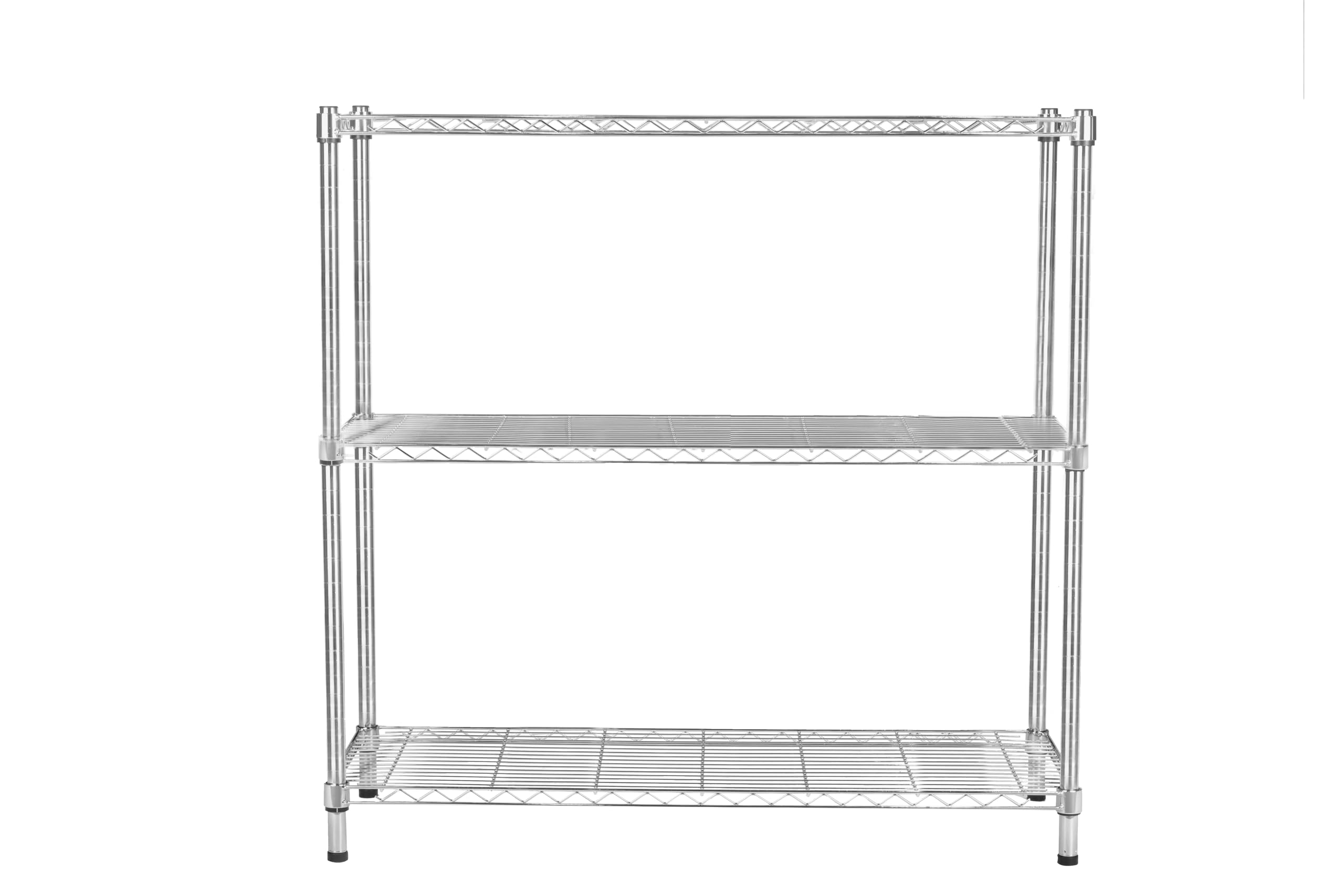 Floordirekt Küchenregal, Gitterregal, Metallregal | Tragkraft ca. 70kg je Boden Multifunktionales Aufbewahrungsregal, Badezimmerregal, Lagerregal, Kellerregal | Chrom (90x35x90cm | 3 Böden) Everest
