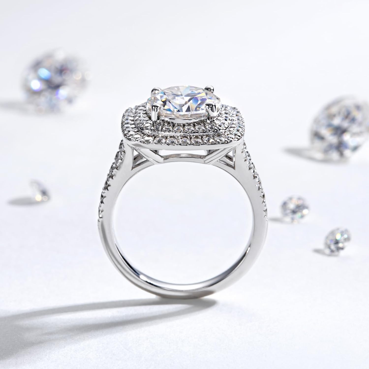 Halo Moissanite Engagement Rings 3.75cttw D Color VVS1 925 Sterling Silver Vintage Anniversary Wedding Promise Ring for Women with Certificate