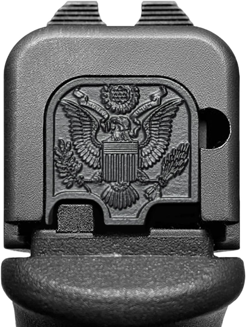 Milspin CNC Milled 3D Engraved Slide Back Plate Compatible with Glock Gen 1-5 I 3 Dimensional I Made in USA (3D Great Seal, Blacked Out, Models G43 G43x G48)