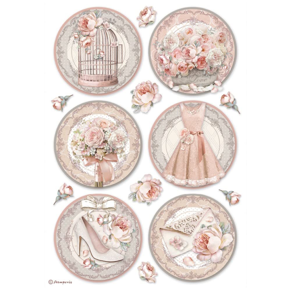 Stamperia International Stamperia-Rice Paper-You and Me-Rounds, White, OSFA