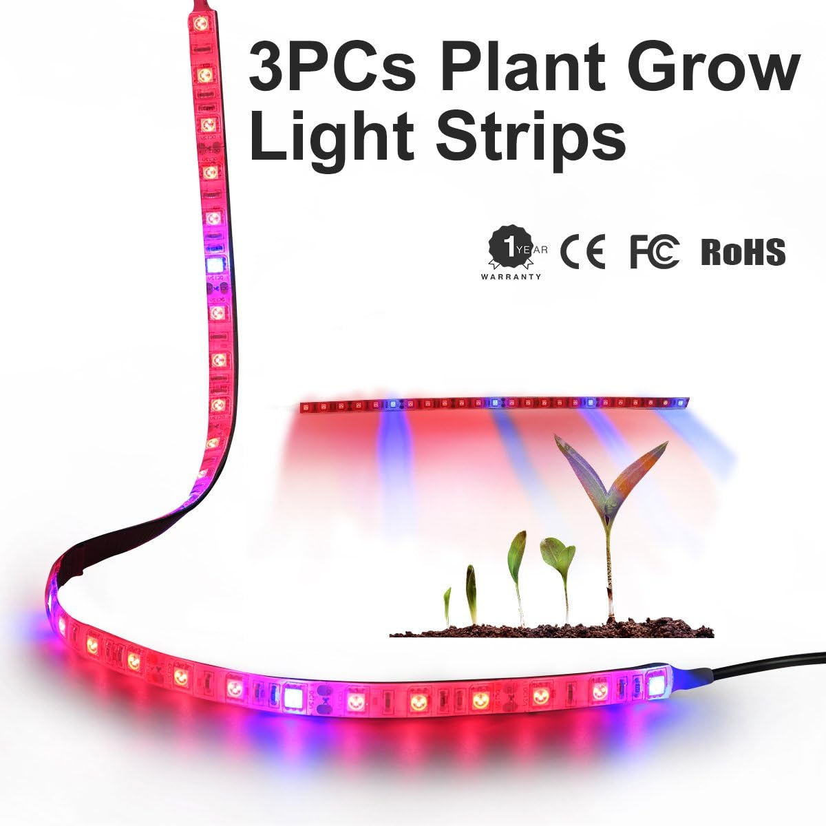 LED Grow Light, Plant Grow Light Strips for Indoor Plants, Red Blue 5:1 Flexible Soft Grow Light Strips with 2A Power Adapter for Indoor Plants,Greenhouse,Hydroponics