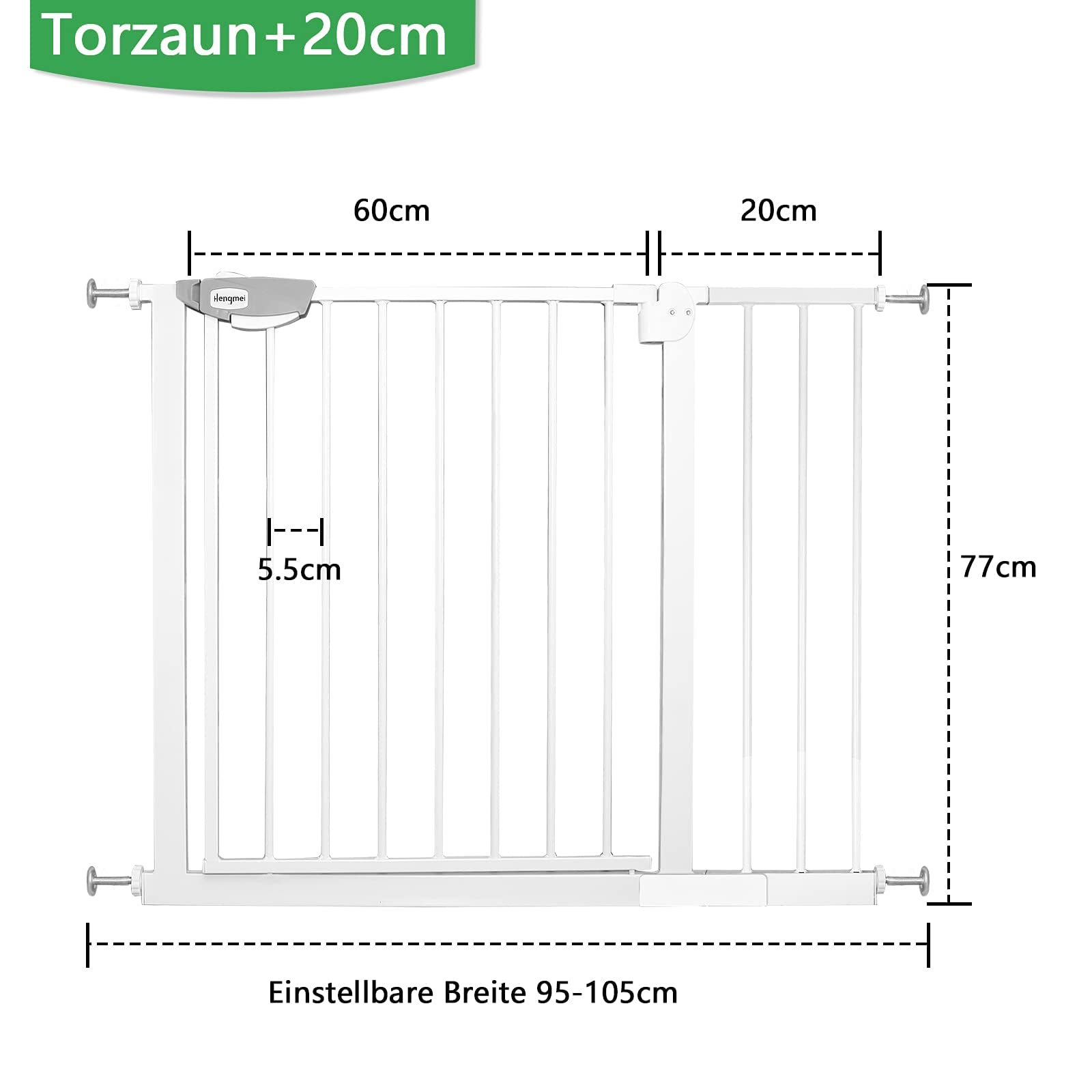 LARS 360 Barrera de Seguridad Para Escalera Automática Para Niños, Barrera de Seguridad Para Bebés, sin Agujeros, Compartimento Extendido de + 20 cm con Tarjeta, Ampliable a 105 cm, 90 °, Blanco