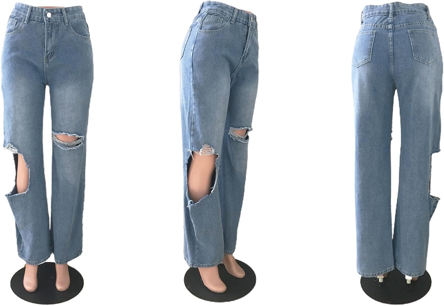 Tbahhir Women's Cutout Jeans High Waist Boyfriend Straight Leg Ripped Denim Pants Distressed Y2k Streetwear