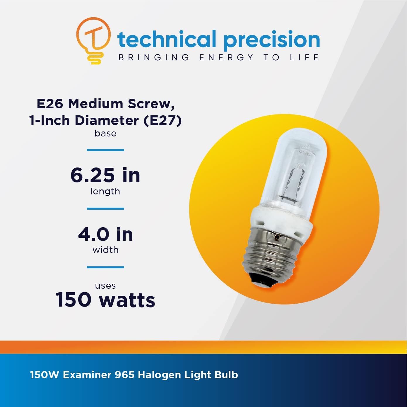 Technical Precision Replacement for Hill-ROM Examiner 965 Light Bulb 150w Halogen Light Bulb with E26 (E27) Medium Screw Base - T10 Halogen 3000K Clear - 1 Pack
