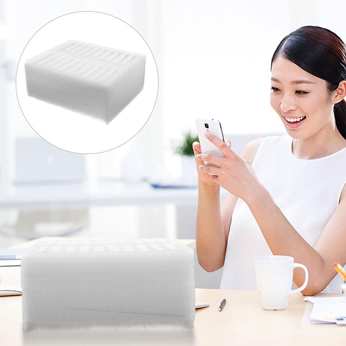 Artibetter Organisateur de Téléphone Portable Blanc 2pcs en Mousse Epe avec Compartiments Multiples pour Bureau et Salle de Réunion, Rangement Pratique