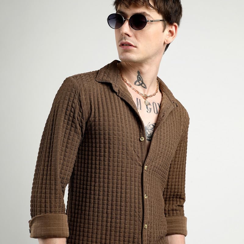 Image of CAHOOT Men'sTartan Plaid Shirt for Casual Wear | Spread Collar | Long Sleeve | Button Closure | Shirt Crafted with Comfort Fit for Everyday Wear