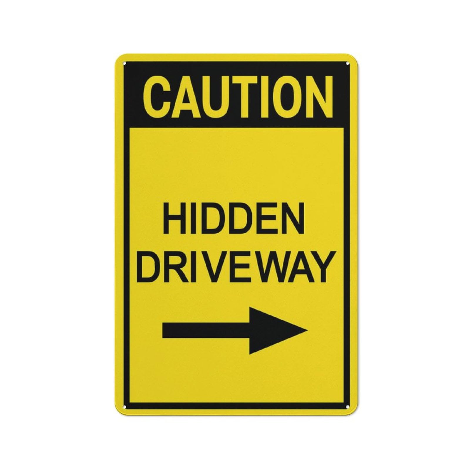 Peiyeety A02 Caution Hidden Driveway (Arrow Right) Sign Outdoor Metal Sign - 12X16 Inches Metal Signs For Business, Workplace, Office, Home, Delivery Signs, Road Signs, Garden Signs