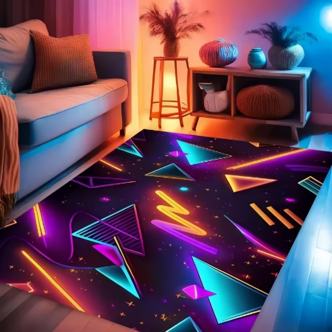 Tapis Décoratif Gamer Néon, Tapis Sol Antidérapant,Design Moderne pour Salon Chambre Salle de Jeu (Couleur-1,160x230cm)