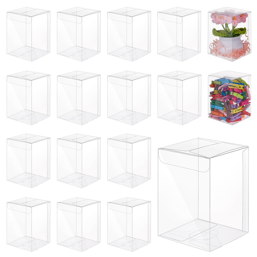 BENECREAT 50 pz Scatole Regalo In PVC Trasparente, Scatola Portaconfetti In Plastica Trasparente Rettangolare Da 7×7×10cm per Matrimonio, Compleanno, Festa, Halloween, Biscotti, Cioccolato