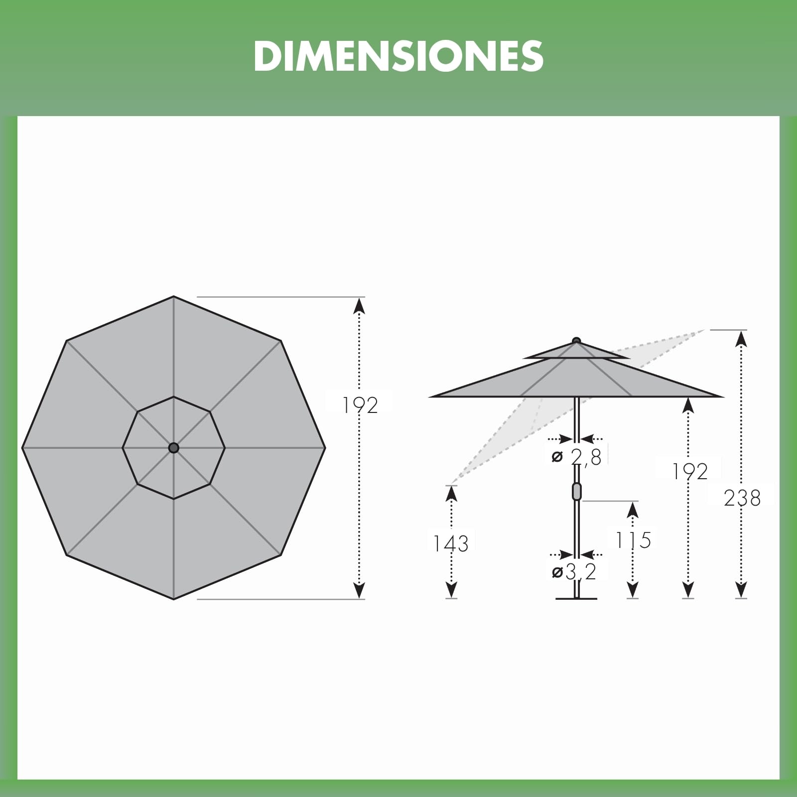 derby Sombrilla de 200 cm, sombrilla para playa, balcón y terraza, altura regulable, con protección UV, parasol plegable, para playa y piscina al aire libre