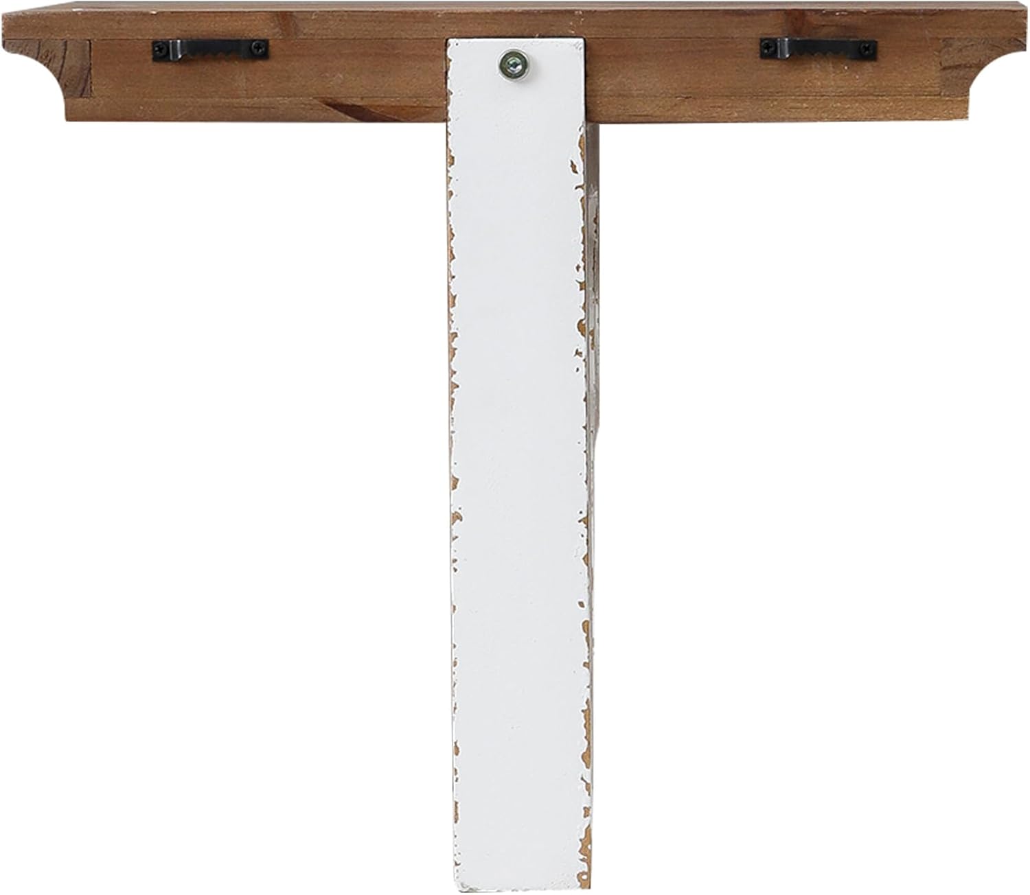 SOFE Rustic Wood Floating Shelf 14 Inches Long, Decorative Wall Shelves for Living Room Bedroom Bathroom, Chic Wall Decor for Display Vases Candles Books, Distressed White Scrolled Bracket