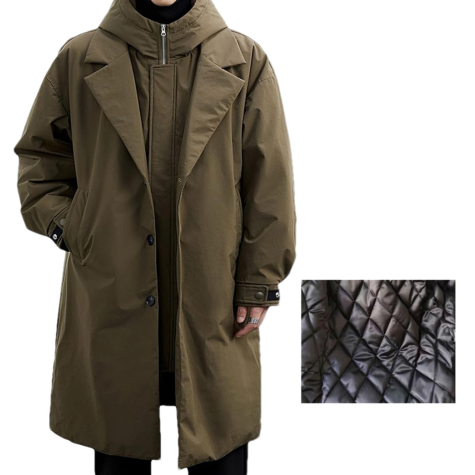 ANUFER Uomo Termico Cotone Imbottito Giacca Parka Media Lunghezza Incappucciato Inverno Trench Cappotto