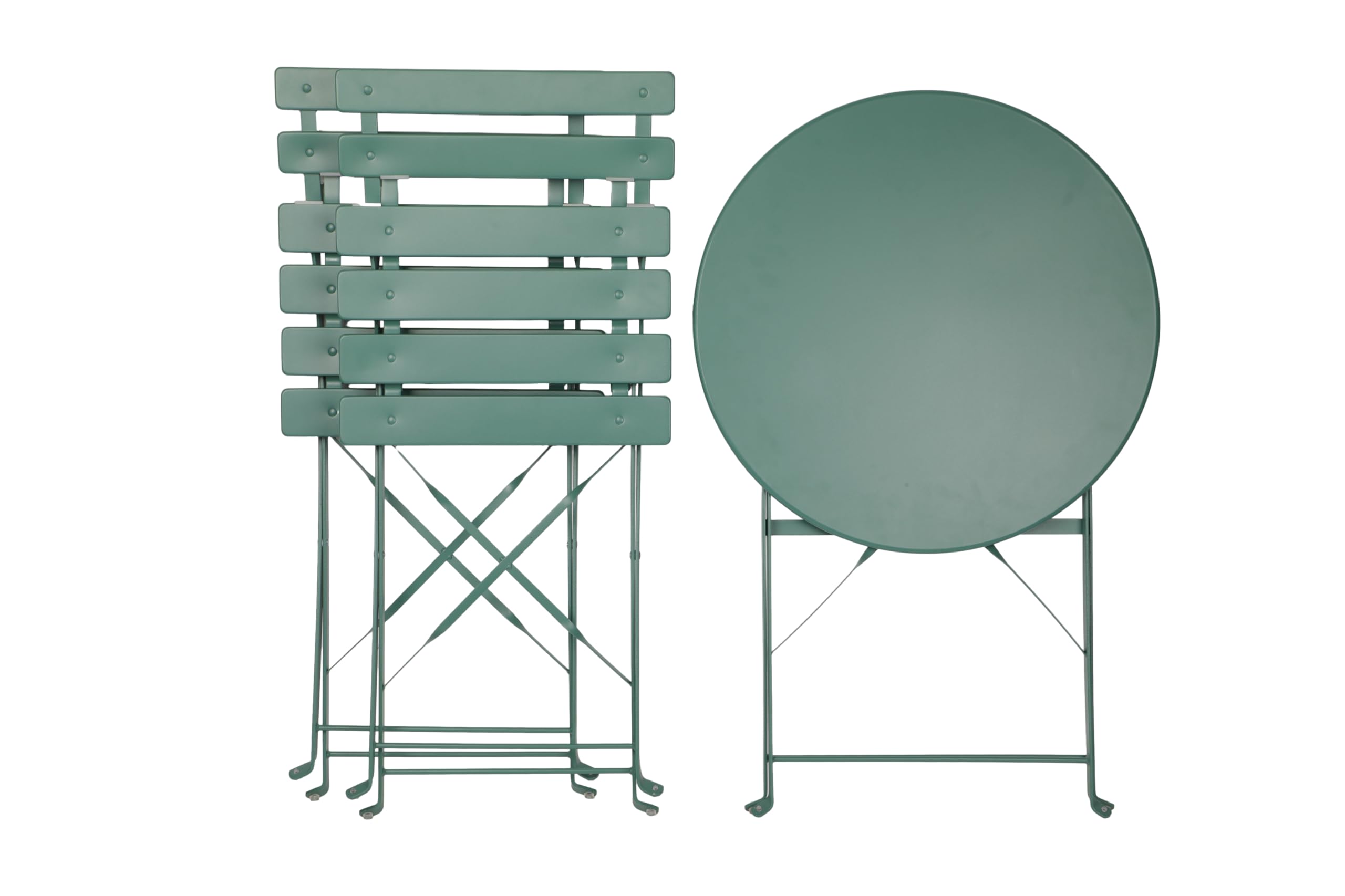 ALBATROS Set da bistrot 3 pezzi verde – tavolo da bistrot con 2 sedie – sedie pieghevoli e tavolo in metallo robusto – ideale come set di mobili da balcone o mobili da giardino dal design moderno