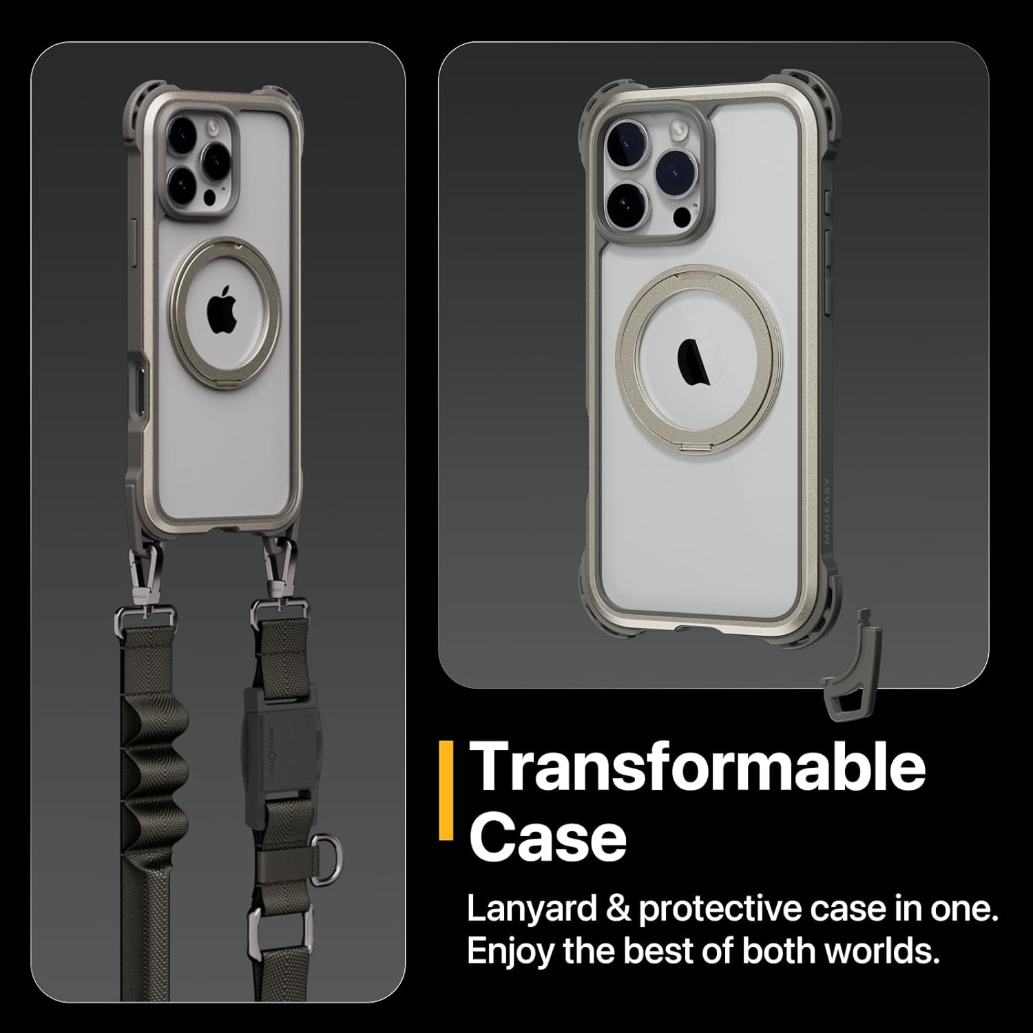 MAGEASY Designed for iPhone 16 Pro Max Case with 360° Stand - 25ft Ultimate Drop Protection Compatible with MagSafe, Shockproof Case with Crossbody Utility Strap, Aluminum Frame | Odyssey Ultra M