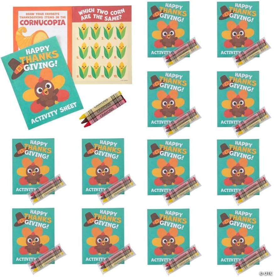 Fun Express 4 3/4" x 7 1/2" Thanksgiving Folding Activity Sheets with Crayon Set