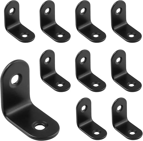 12 soportes en L para esquina de ángulo recto, acero inoxidable de 1 x 1 pulgada en ángulo recto, estante negro de 90 grados con tornillos para