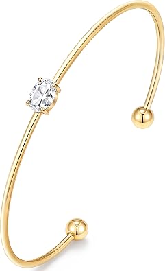 Gold Cuff Bangle for Women, Dainty 14K Gold Plated Bracelet Non Tarnish Waterproof Trendy Simple Cubic Zirconia Bangle Bracelet Charm Jewelry.Birthstone Jewelry Gift for Birthday Wedding
