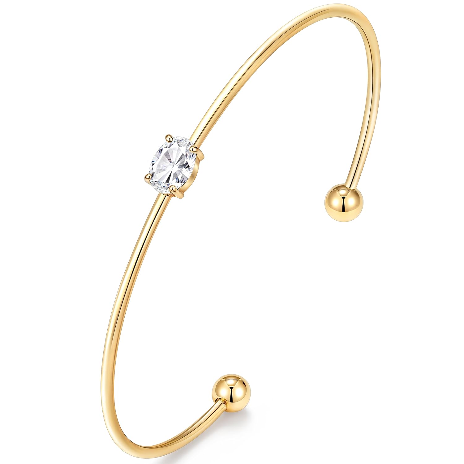 Gold Cuff Bangle for Women Dainty 14K Gold Plated Bracelet Non Tarnish Waterproof Trendy Simple Cubic Zirconia Bangle