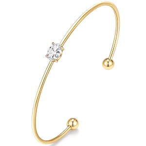 Gold Cuff Bangle for Women Dainty 14K Gold Plated Bracelet Non Tarnish Waterproof Trendy Simple Cubic Zirconia Bangle