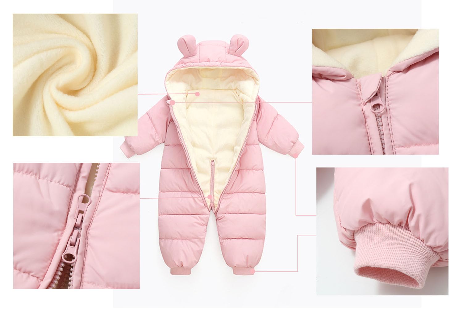 Baby Jungen Mädchen Winter Snowsuit Warm Down Romper Neugeborene dicke Reißverschluss Winddichte Kapuze Fleece Jumpsuit für Oberbekleidung