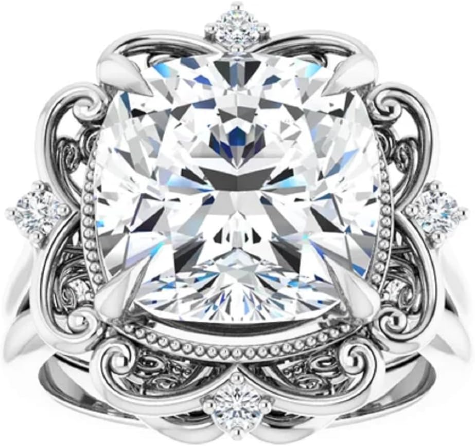 6CT-8CT Cushion Cut | VVS1 925 Silver 10K/14K/18K Solid Rose/Yellow/White Gold | Colorless Moissanite Engagement Ring Set | Wedding/Bridal Ring Set | Vintage Antique Promise Ring Set Gifts