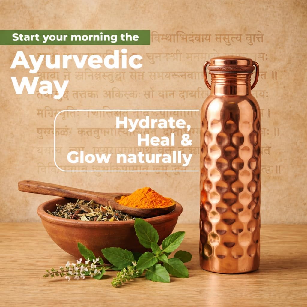Premium Pure Copper Water Bottle – 32oz Honeycomb Design (Smooth Edge) – Leak-Proof Ayurvedic Copper Vessel for Daily Hydration – Handcrafted & Eco-Friendly