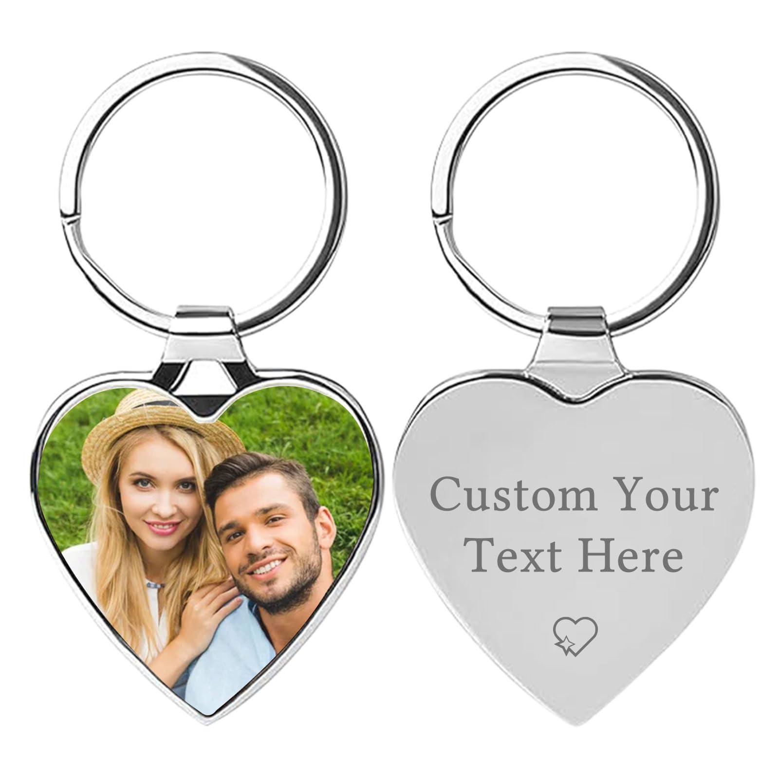 FKF Custom Keychain with Picture - Double Side Personalised Key Chains Engraving Text Customizable Gift for Men Boyfriend