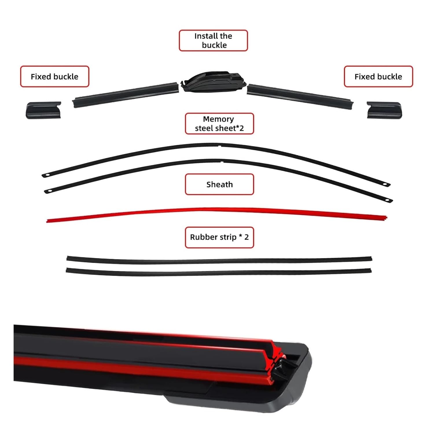 1PC Universal Double Rubber Strip J/U-Shaped Wiper Blade, Front Wiper Glass Cleaner Wiping Blade(26inch (650mm))