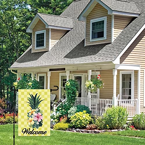 Pineapple Welcome Garden Flag, Pineapple And Tropical Flowers Garden Flag, Summer Tropical Theme Party Yard Sign Lawn Sign, 12 X 18 Inch Double Side Home Decor #TOP3