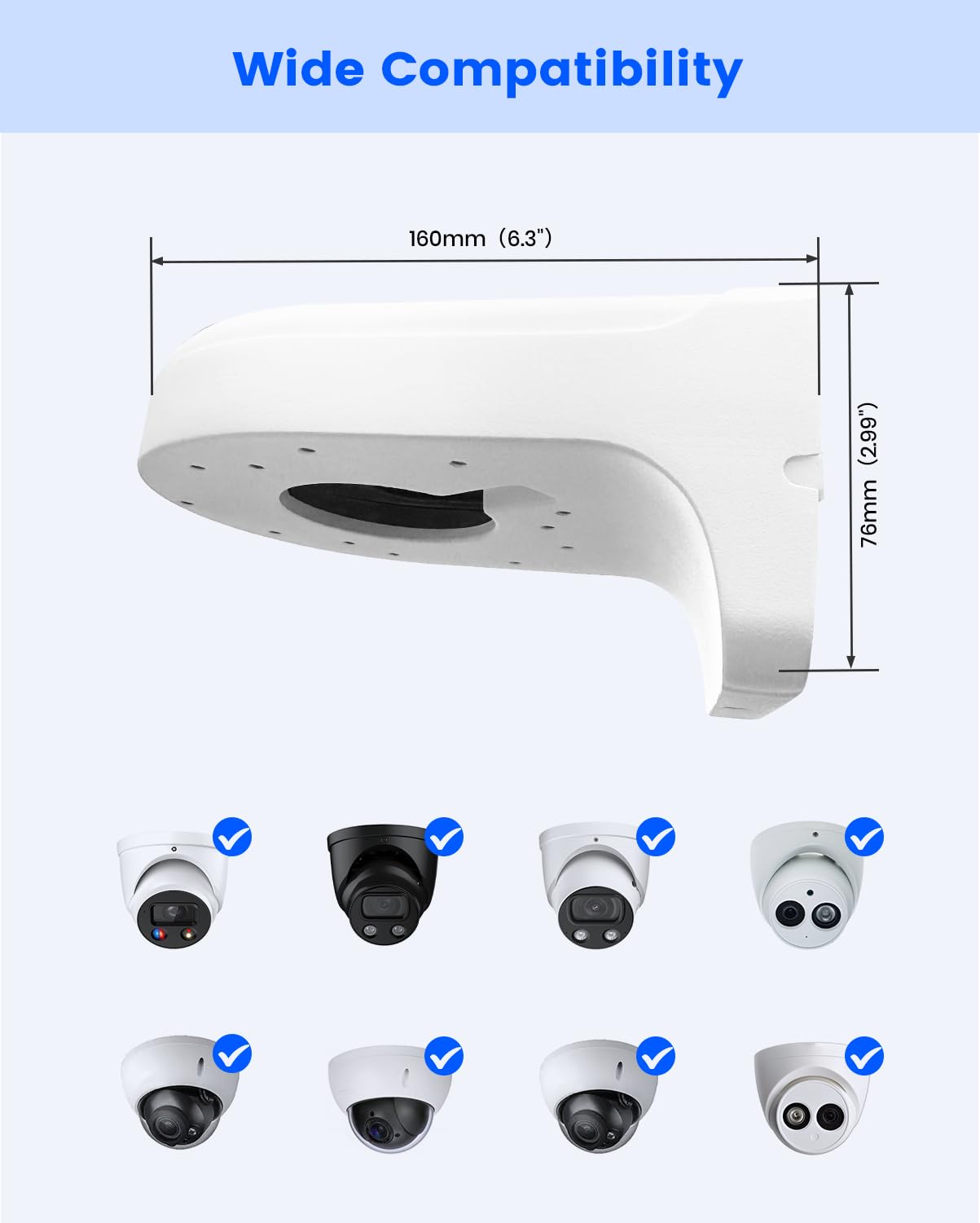 KU-PFB203W - Soporte de pared impermeable, brazo de aleación de aluminio para cámaras domo IP, compatible con HDW4433, HDBW4431 y series relacionadas