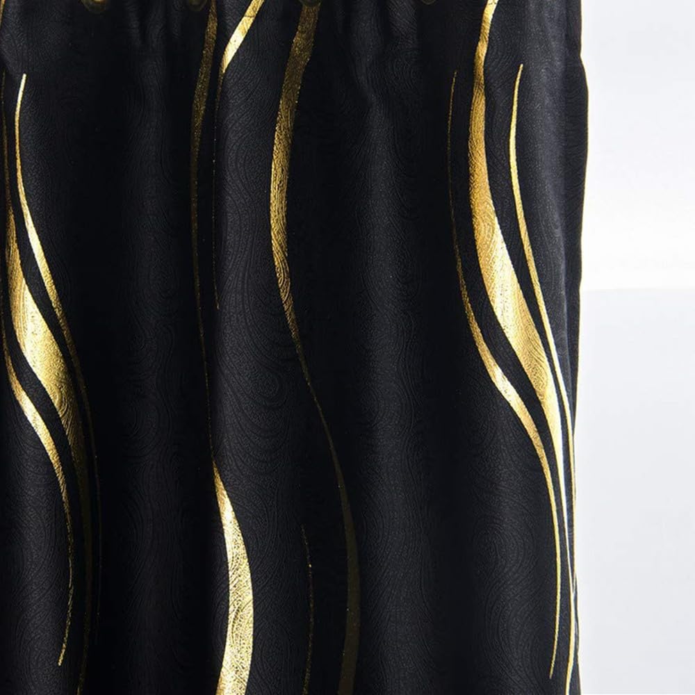 MYRU 2-Panel Blackout Curtains, Luxury Striped Design in Black & Gold