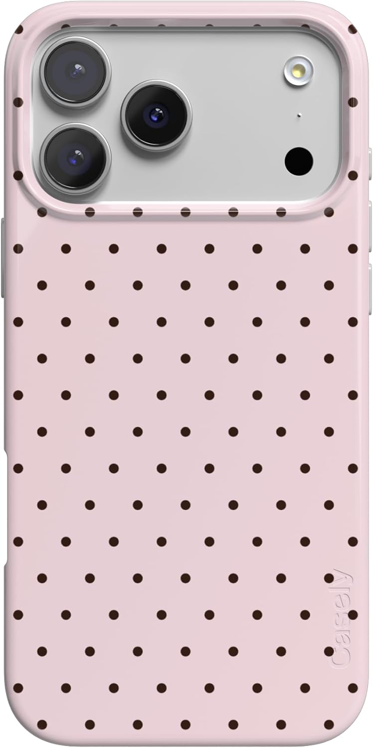 Casely iPhone 17 Pro Case | On the Dot | Pink & Brown Polka Dot | Compatible with MagSafe | Classic Ultra Slim Design