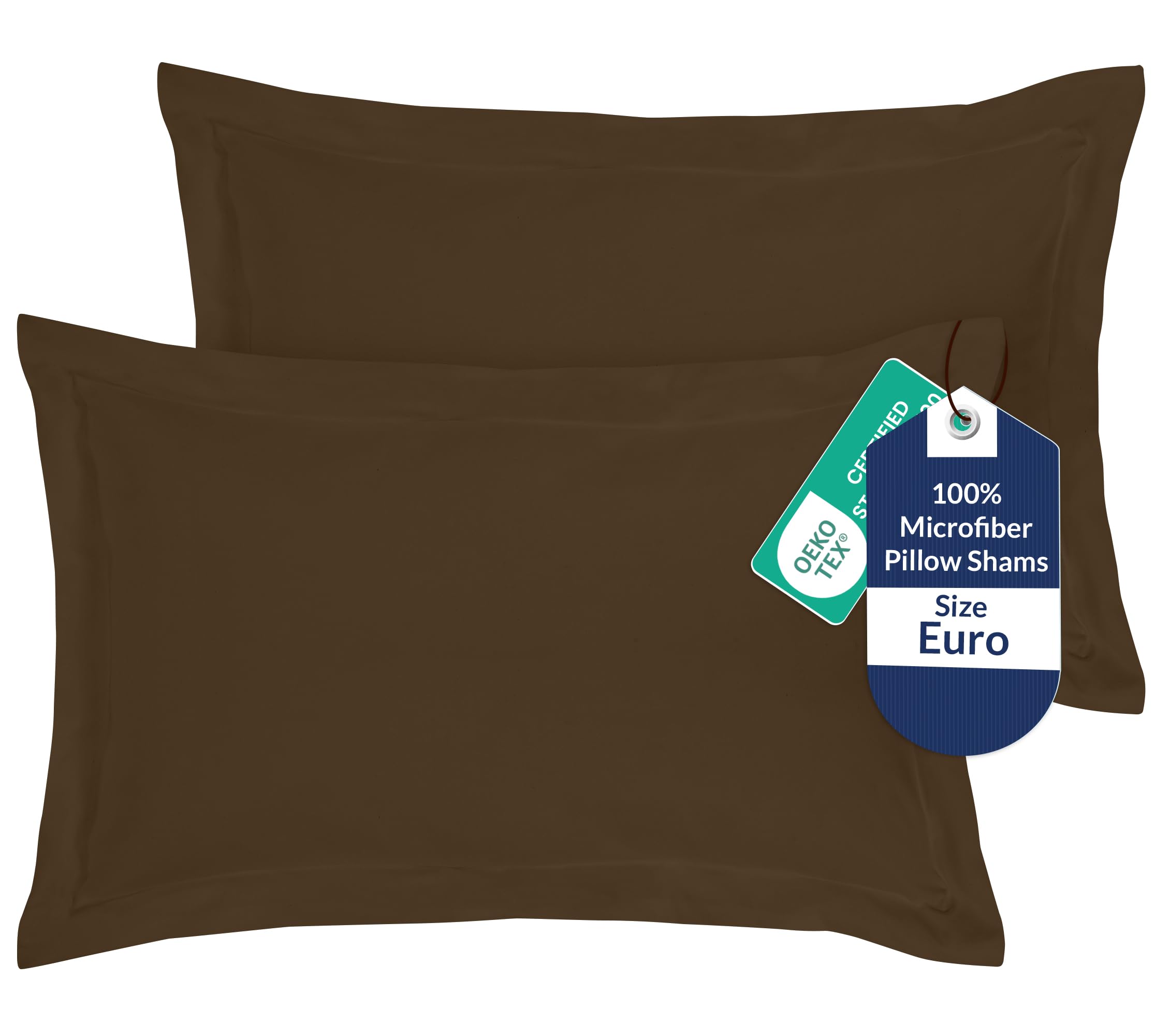 Royale Linens Microfiber Euro Size Pillow Shams Set of 2 - Chocolate Shams