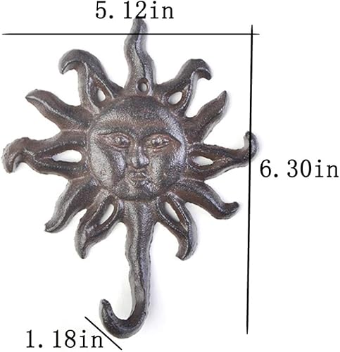 Miniatura 2 de Percha de hierro fundido antiguo con cabeza de sol de un solo gancho en forma de animal, ganchos para sombreros, arte de hierro resistente,