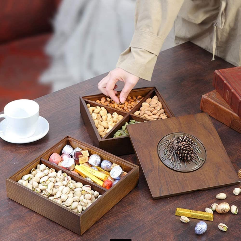 Nut Bowl Home Living Room Double Layer Nut Serving Platter Serving Tray with Lid -20 * 20 * 8.4cm