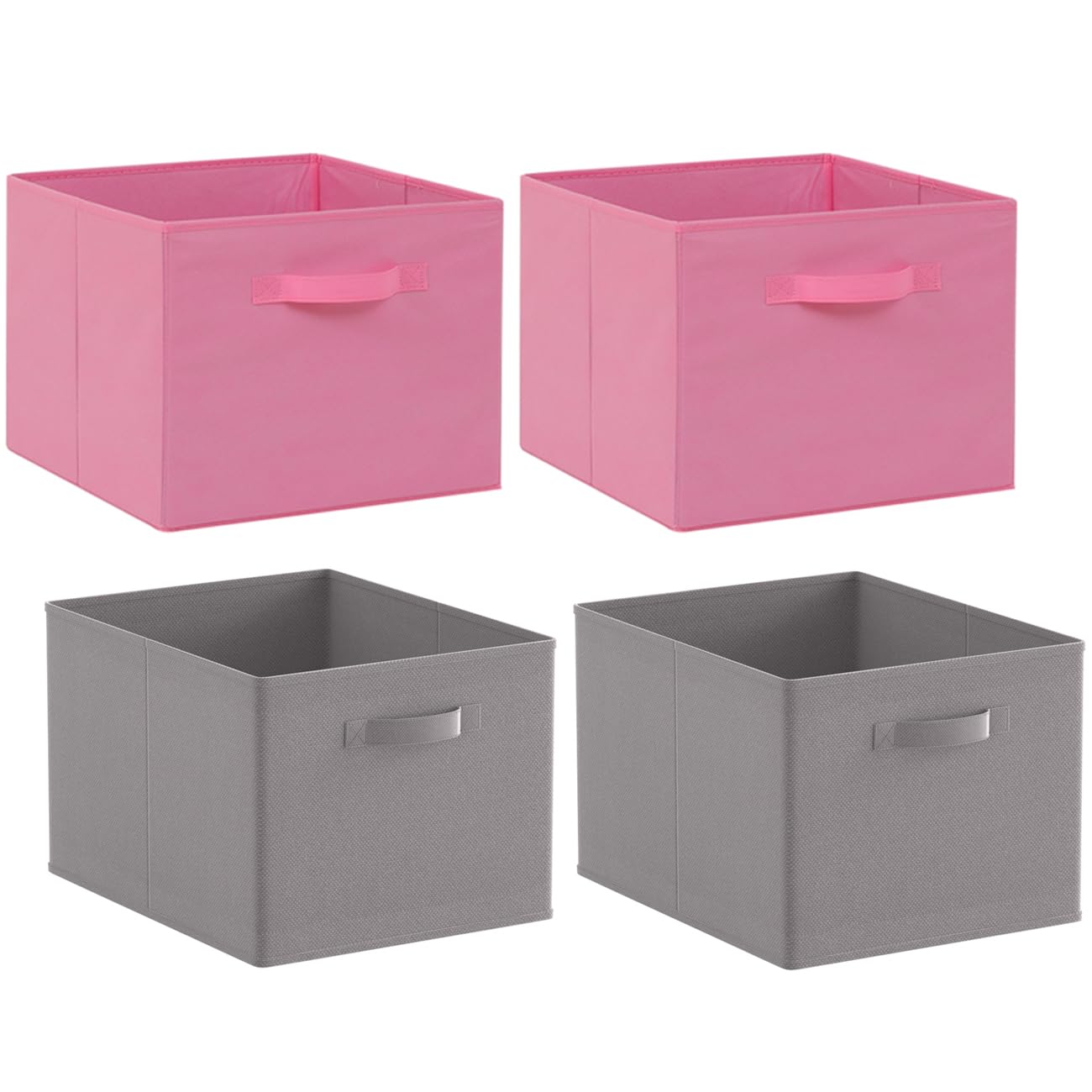 NICEME 4Pcs Cube Storage Boxes, Foldable Storage Boxes with Handle for Home Office Nursery, Set of 4 Collapsible Bins Organiser for Shelf Closet Organization, Pink+Light Grey — image 1