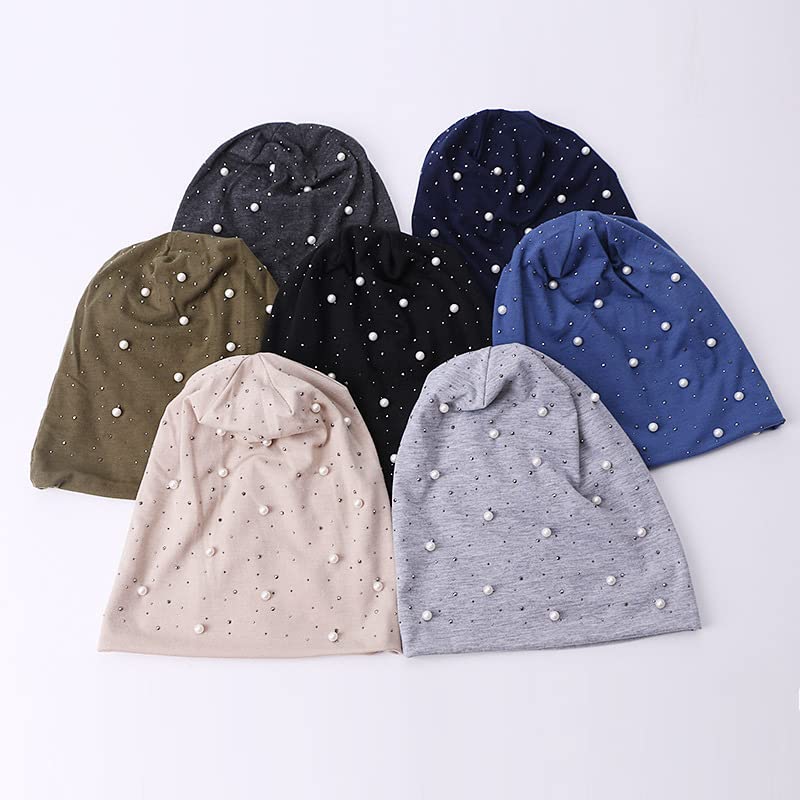 Amazon.com: LiuliuBull Rhinestone Pearl Women Beanie Hat  display picture 1