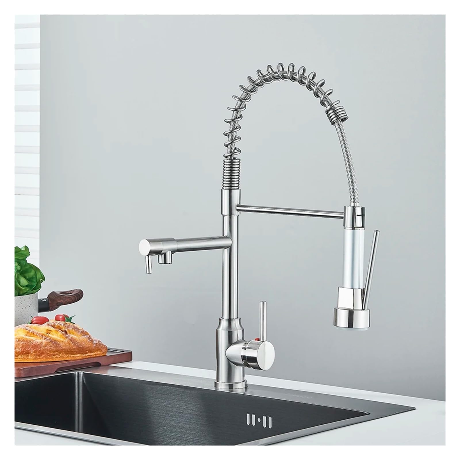 Yjyjy Brush Nickel Chrome Removable Gourmet Kitchen Faucet Dual Head Swivel Deck Mount Single Handle Hot & Cold Water Mixer Kitchen Sink Crane, Chrome Bathroom Faucet