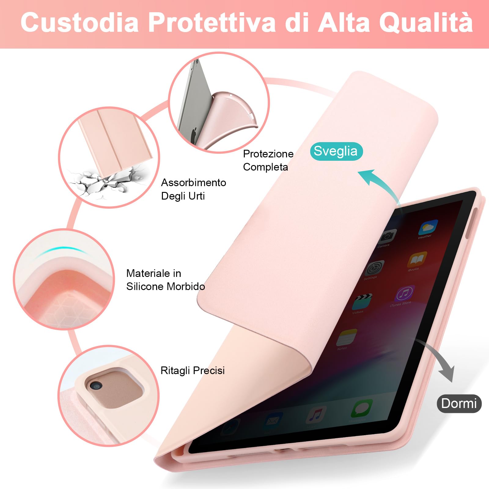 SOPPY Custodia con Tastiera per iPad Air 11 pollici (M3 2025 / M2 2024) e Air 4a/5a Gene e iPad Pro 11 pollici (1a/2a/3a/4a), Cover con Tastiera Staccabile, con Slot per Penna Stilo, Rosa