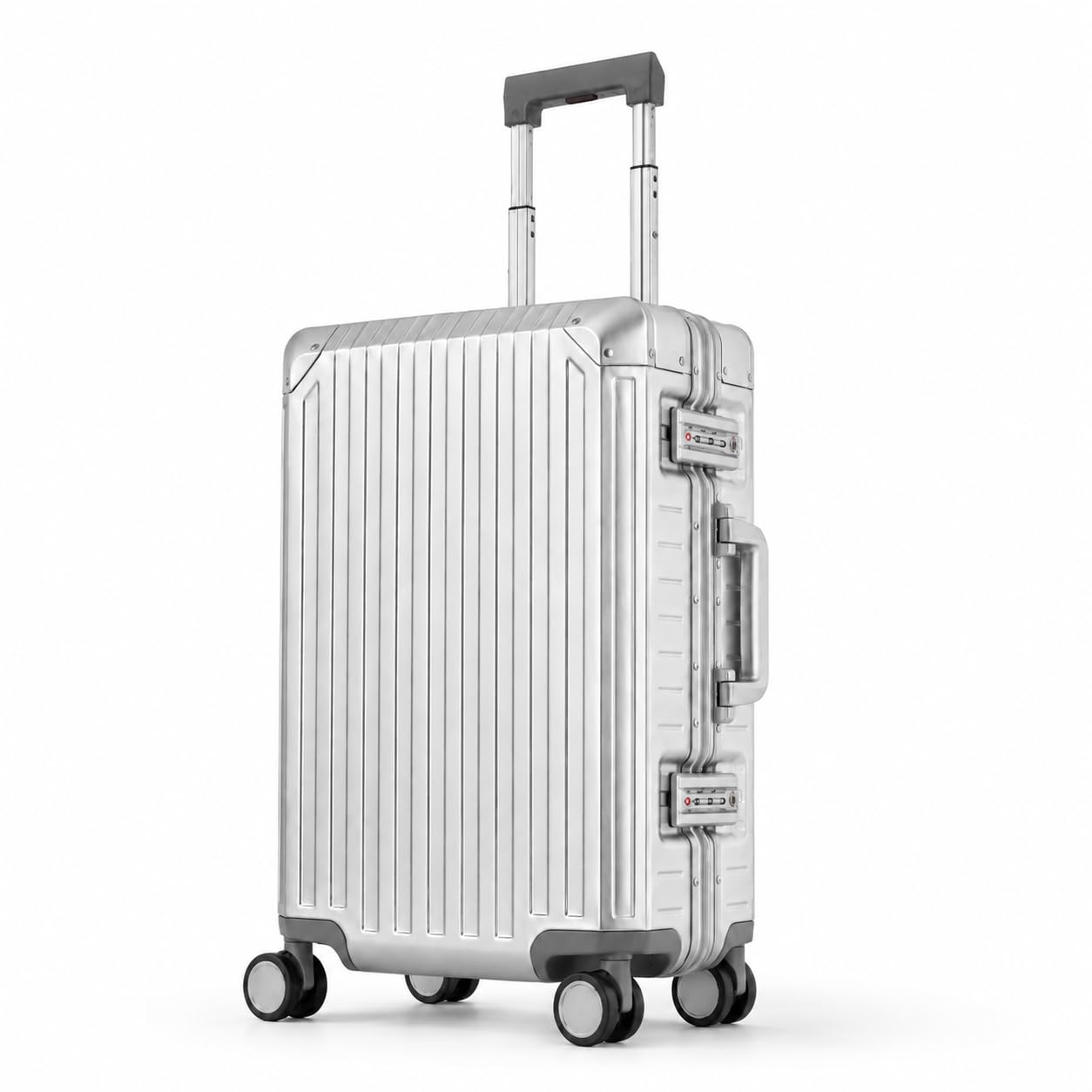 Travelhouse 55cm Aluminium Kabinenkoffer Tokyo 55cm- Mit 2X TSA und 4 Silent Move Doppelrollen Vol.41L - Silber