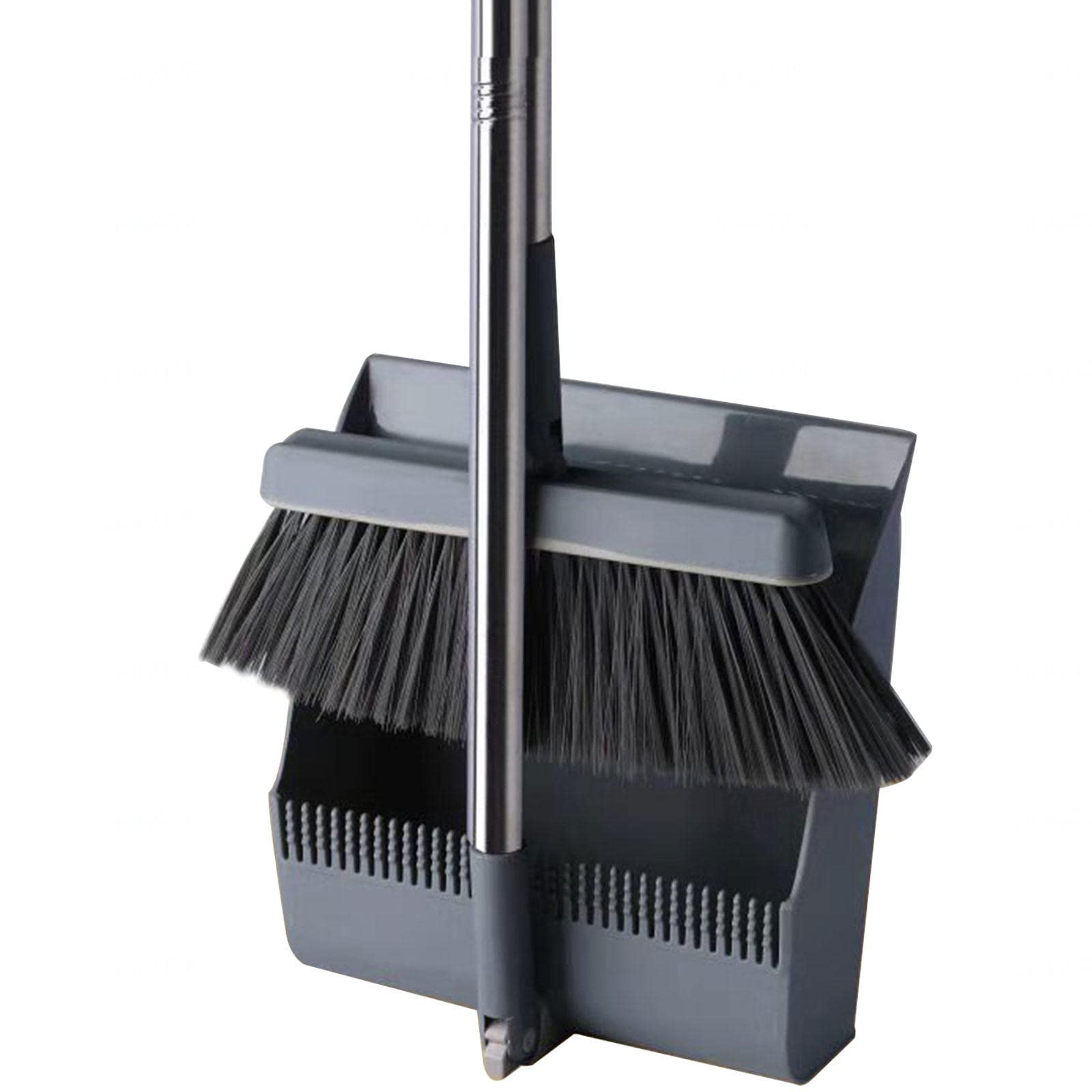 Sweeping Brush,Broom and Dustpan Set for Home Cleanup, Dust Pan with Comb Teeth, Upright Broom and Dustpan with Long Handle for Home Kitchen Lobby Floor Cleaning Supplies,Black