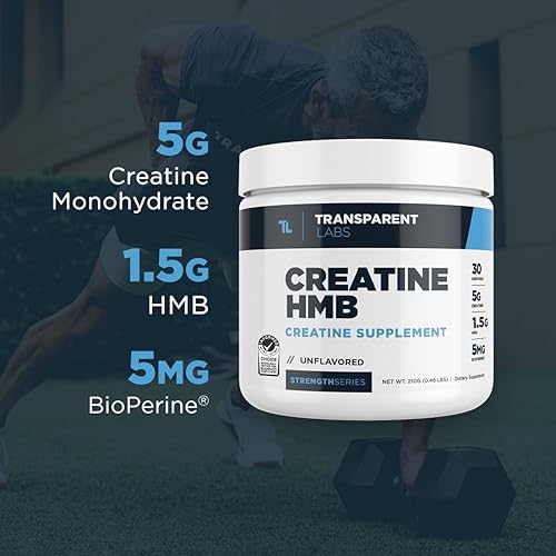 Miniatura 6 de Transparent Labs Creatine HMB - Monohidrato de creatina en polvo con HMB para crecimiento muscular, mayor fuerza, mayor producción de energía y