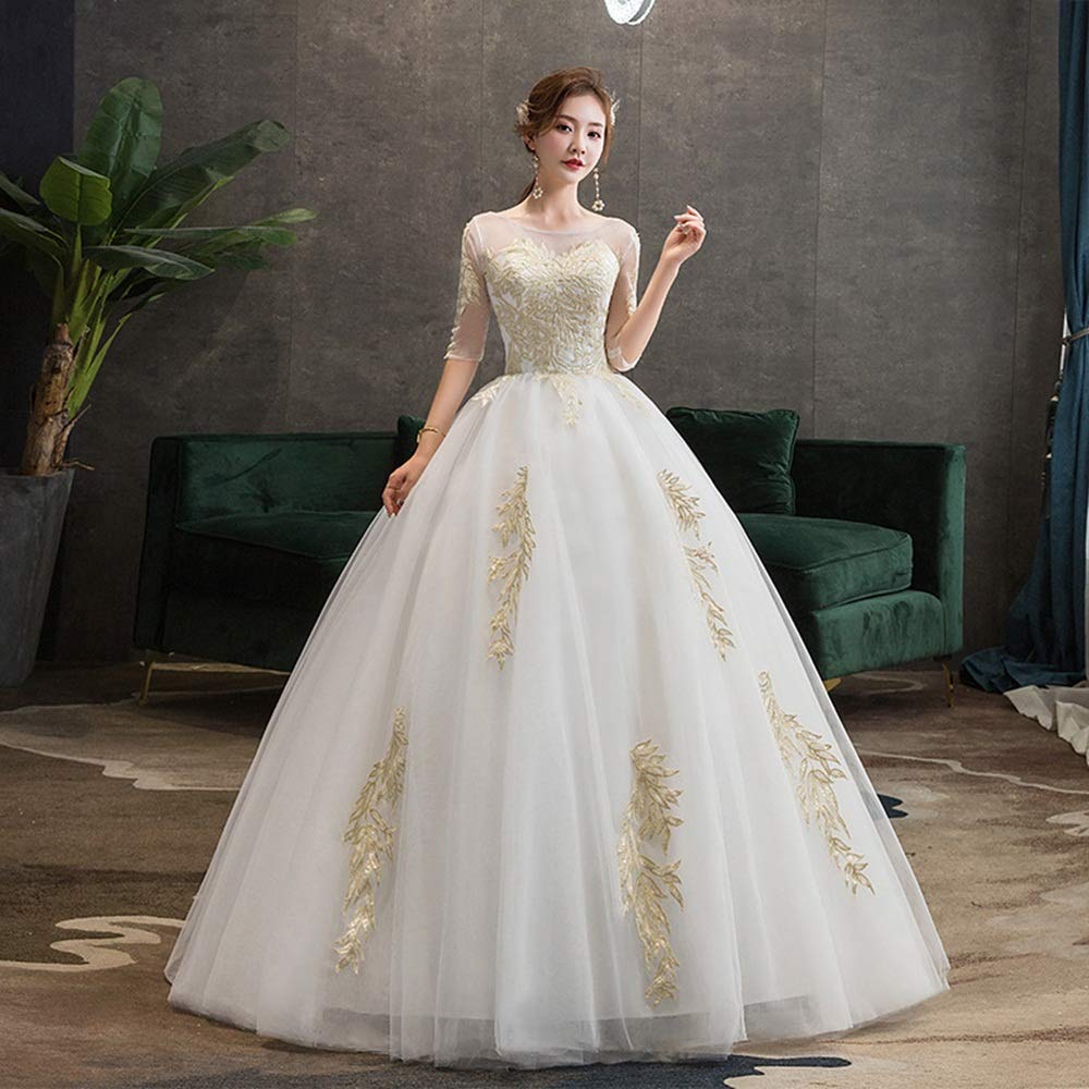 Vestido de Novia Bordado para Mujer, Elegante Vestido de Gasa, Falda esponjosa, Bonito Vestido (Color: Blanco, Talla: XX-Large) (Blanco S)