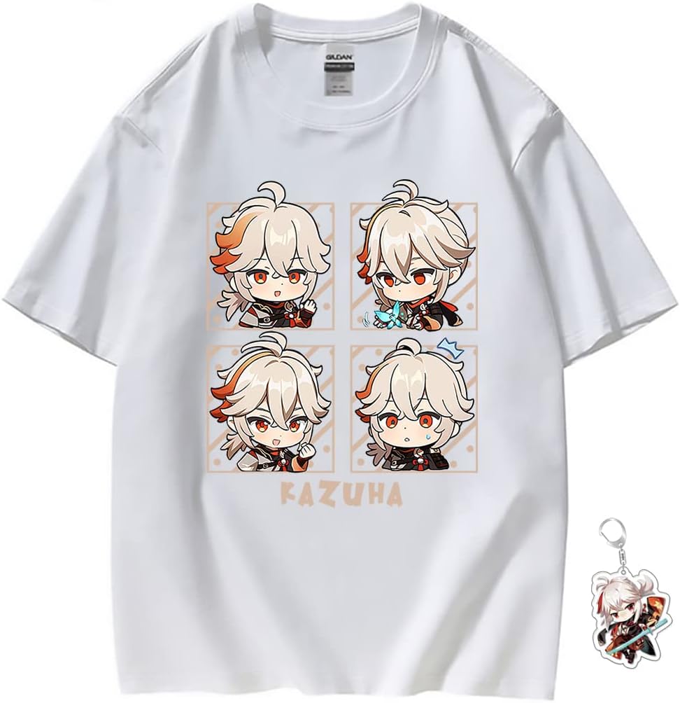 Anime Shirt for Women Men Unisex Costume Casual White Anime T-Shirt, Free Keychain (Kazuha,M,Medium)